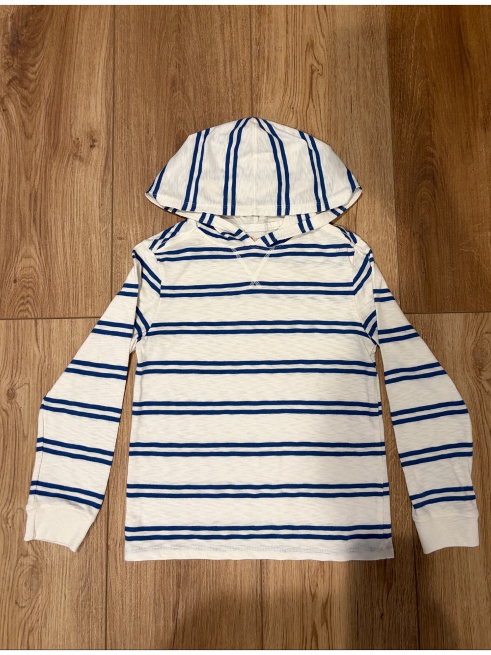 Cat & Jack Boys White and Blue Striped Hooded Long Sleeve Tee